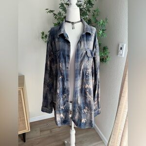 Ruby B Reclaimed Bon Jovi Plaid Flannel Shirt — Bleached Distressed 3XL